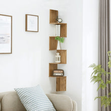 Load image into Gallery viewer, Tiered Wooden Floating Corner Shelf