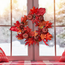 Load image into Gallery viewer, Fall Maple Leaf Pumpkin Wreath Artificial Wreath Front Door Decoration Living and Home
