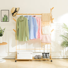 Load image into Gallery viewer, Bamboo Clothes Rack with Bottom Shelf Shoe Clothing Organizer