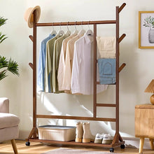 Load image into Gallery viewer, Bamboo Clothes Rack with Bottom Shelf Shoe Clothing Organizer