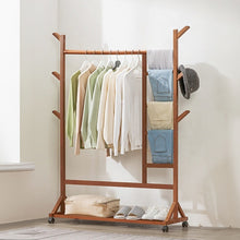 Load image into Gallery viewer, Bamboo Clothes Rack with Bottom Shelf Shoe Clothing Organizer