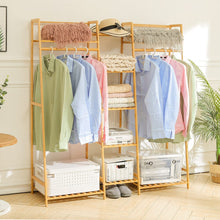 Load image into Gallery viewer, Bamboo Trapezoid Clothing Rack with 5-Tier Storage Shelves Multi-Functional Clothes Hanging Rack Stand Living and Home