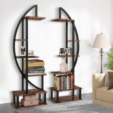 Load image into Gallery viewer, 2 Pcs Rustic Brown Crescent Wood Tiered Plant Stand