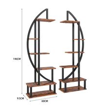 Load image into Gallery viewer, 2 Pcs Rustic Brown Crescent Wood Tiered Plant Stand
