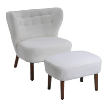 Load image into Gallery viewer, White Boucle Teddy Upholstered Accent Chair with Footstool Lounge Chairs Living and Home