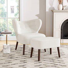 Load image into Gallery viewer, White Boucle Teddy Upholstered Accent Chair with Footstool Lounge Chairs Living and Home