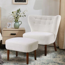 Load image into Gallery viewer, White Boucle Teddy Upholstered Accent Chair with Footstool Lounge Chairs Living and Home