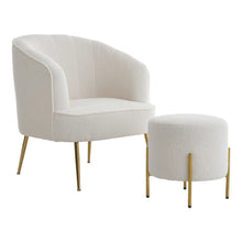 Load image into Gallery viewer, Teddy Boucle Fabric White Tub Chair and Footstool Set Tub Chairs Living and Home