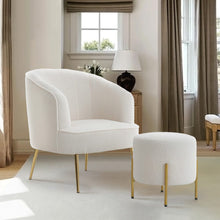 Load image into Gallery viewer, Teddy Boucle Fabric White Tub Chair and Footstool Set Tub Chairs Living and Home