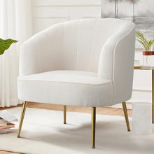 Load image into Gallery viewer, Teddy Boucle Fabric White Tub Chair and Footstool Set Tub Chairs Living and Home