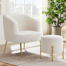 Load image into Gallery viewer, Teddy Boucle Fabric White Tub Chair and Footstool Set Tub Chairs Living and Home