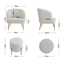 Load image into Gallery viewer, Teddy Boucle Fabric White Tub Chair and Footstool Set Tub Chairs Living and Home