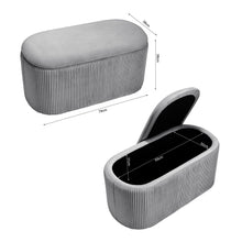 Load image into Gallery viewer, 78cm Wide Oval Velvet Storage Bench Vertical Stripes Footstool Storage Footstools & Benches Living and Home