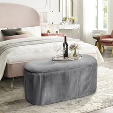 Load image into Gallery viewer, 78cm Wide Oval Velvet Storage Bench Vertical Stripes Footstool Storage Footstools & Benches Living and Home