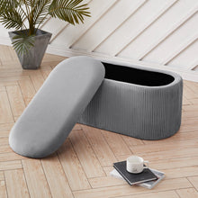 Load image into Gallery viewer, 78cm Wide Oval Velvet Storage Bench Vertical Stripes Footstool Storage Footstools & Benches Living and Home