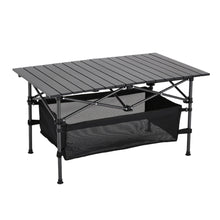 Load image into Gallery viewer, Aluminum Roll-Top Foldable Camp Table with Mesh Shelf