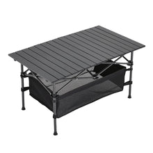 Load image into Gallery viewer, Aluminum Roll-Top Foldable Camp Table with Mesh Shelf