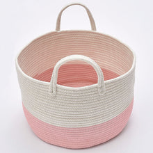 Load image into Gallery viewer, Woven Basket Baby Kids Toys Storage Clothes Hamper Laundry Basket with Pom Poms