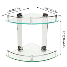 Load image into Gallery viewer, 2-Tier Tempered Glass Corner Shelf Bathroom Wall Mounted Shower Caddies Living and Home