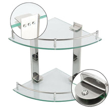 Load image into Gallery viewer, 2-Tier Tempered Glass Corner Shelf Bathroom Wall Mounted Shower Caddies Living and Home