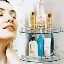 Load image into Gallery viewer, 2-Tier Tempered Glass Corner Shelf Bathroom Wall Mounted Shower Caddies Living and Home 7.9 Inch