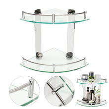 Load image into Gallery viewer, 2-Tier Tempered Glass Corner Shelf Bathroom Wall Mounted Shower Caddies Living and Home