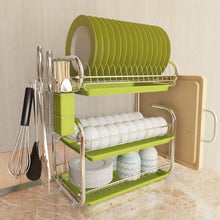 Load image into Gallery viewer, 3-Tier Dish Drainer Storage Stand Bowl Plate Dryer Tray Kitchen Shelves Living and Home Green