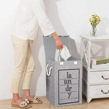 Load image into Gallery viewer, Foldable Home Laundry Baskets Laundry Hamper with Lid and Rope Handles-Grey Laundry Baskets Living and Home