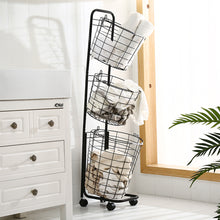 Load image into Gallery viewer, 3-Tier Iron Rolling Laundry Basket with Wheels