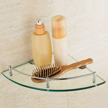 Load image into Gallery viewer, 1 Tier Bathroom Glass Corner Shelf Wall Mounted Shower Caddies Living and Home 20x20cm