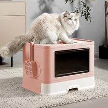 Load image into Gallery viewer, Enclosed Folding Plastic Cat Litter Box with Scoop Living and Home