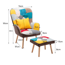 Load image into Gallery viewer, Multicolour Patched Fabric Wingback Chair and Footstool Set Wingback Chairs Living and Home