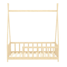 Load image into Gallery viewer, Wood House Bed Frame Low Platform Kids Bed with Safety Fence Bed Frames Living and Home
