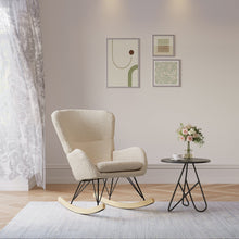 Load image into Gallery viewer, Modern Faux Wool Rocking Chair Upholstered Beige Rocking Chairs Living and Home