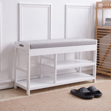 Load image into Gallery viewer, 2-Tier Wood Shoe Storage Bench with Padded Seat Benches Living and Home Sponge
