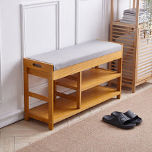 Load image into Gallery viewer, 2-Tier Wood Shoe Storage Bench with Padded Seat Benches Living and Home Natural