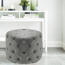 Load image into Gallery viewer, Round Velvet Buttoned Footstool Living and Home