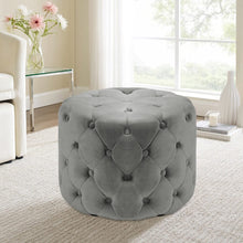 Load image into Gallery viewer, Round Velvet Buttoned Footstool Living and Home