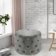 Load image into Gallery viewer, Round Velvet Buttoned Footstool Living and Home