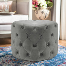 Load image into Gallery viewer, Round Velvet Buttoned Footstool Living and Home