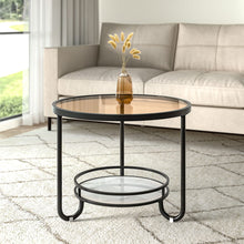 Load image into Gallery viewer, 2 Tier Round Glass and Slate Coffee Table Coffee Tables Living and Home Black