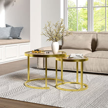 Load image into Gallery viewer, Set of 2 Tea Glass Round Nesting Coffee Table Coffee Tables Living and Home Gold