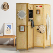 Load image into Gallery viewer, Natural Wood Round-Hole Screen with Four Panels in Paulownia Wood Living and Home