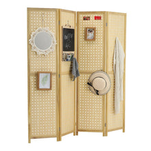 Load image into Gallery viewer, Natural Wood Round-Hole Screen with Four Panels in Paulownia Wood Living and Home