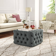 Load image into Gallery viewer, Grey Velvet Buttoned Tufted Footstool 62cm x 62cm x 40cm