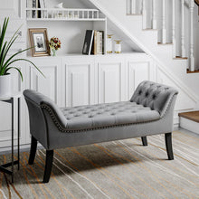 Load image into Gallery viewer, Grey Armed Velvet Buttoned Bed Bench