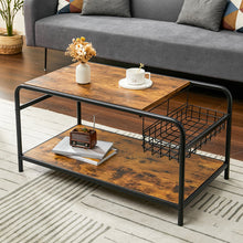 Load image into Gallery viewer, Industrial Wooden Coffee Table with Wire Basket Storage Top Coffee Tables Living and Home