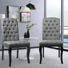 Load image into Gallery viewer, 107cm Height Set of 2 Comfortable Linen Buttoned Dining Chairs Dining Chairs Living and Home Grey