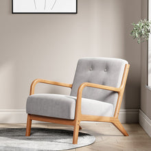 Load image into Gallery viewer, Linen Paded Single Sofa Rubber Wood Lounge Chair Lounge Chairs Living and Home Light Wood