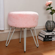 Load image into Gallery viewer, Round Fuzzy Ottoman Vanity Stool